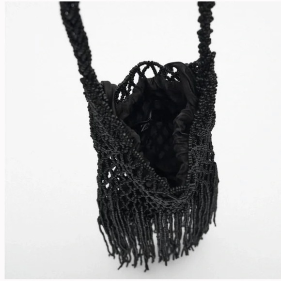 ZARA BLACK BEADED SHOULDER BAG NWT - Picture 4 of 8